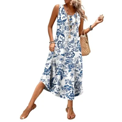Button Front Sleeveless Midi Dress