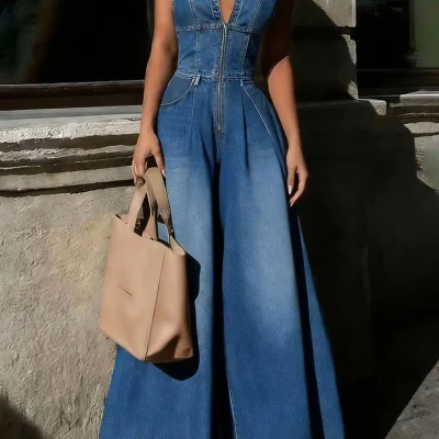 Sleeveless Denim Jumpsuit