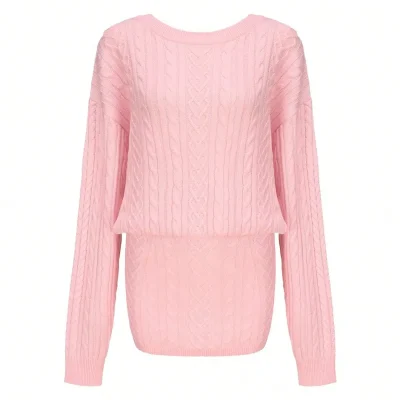 Sweater Dress Crewneck Cable Knit