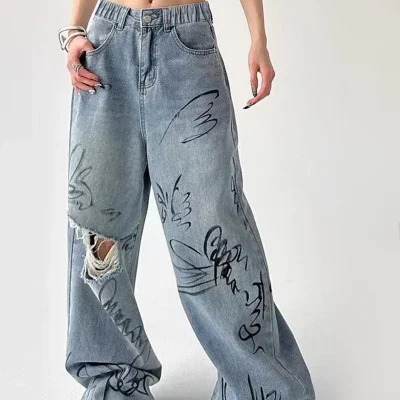 Graffiti Wide Leg Jeans