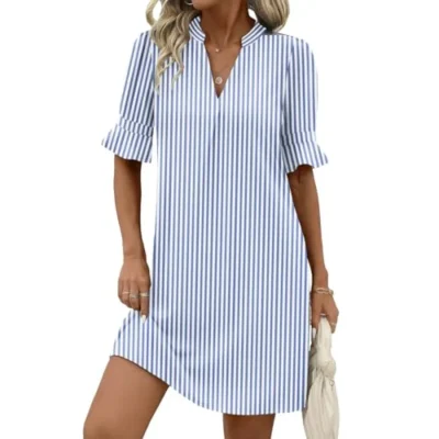 V Neck Loose Shift Dress