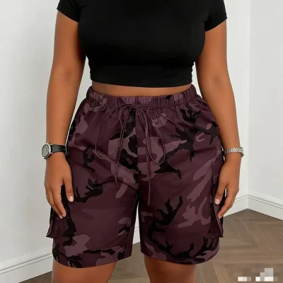 Plus size drawstring cargo shorts