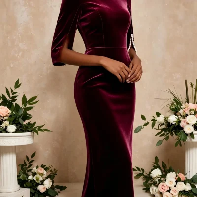 Velvet Midi Pencil Dress