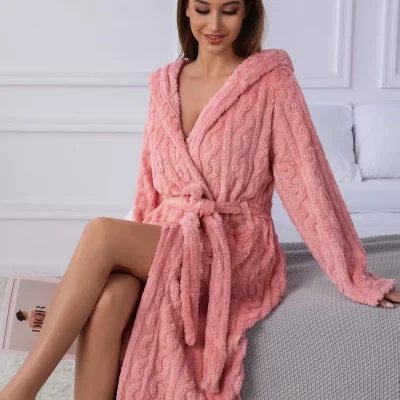 Lounge Wear Fleece Hooded Bathrobe
