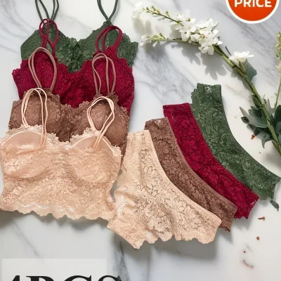 4pcs Lace Bra & Panty Set