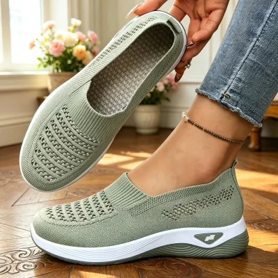 Knit Slip On Wedge Walking Shoes