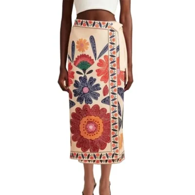 Floral Wrap Midi Skirt